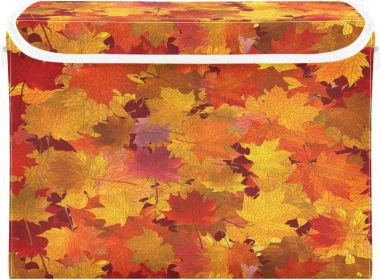 Storage Bins with Lids and Handles,Maple Autumn Leaves Storage Box Storage Basket with Cover Collapsible Organizer Containers for Home Closet, Sh