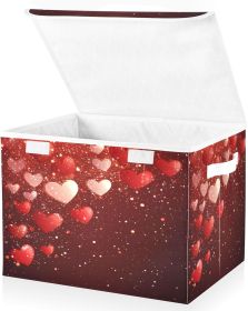 Storage Bins with Lids and Handles,Valentine Red Heart Storage Box Storage Basket with Cover Collapsible Organizer Containers for Home Closet, Sh