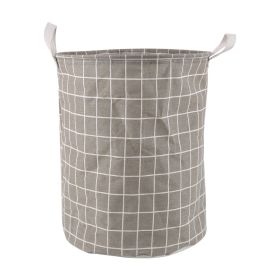 1pc Household Dirty Clothes Basket; Toy Storage Bucket; Plaid Fabric Cotton And Linen Dirty Clothes Basket; Large Foldable Waterproof Storage Bas (Color: Grey Plaid)