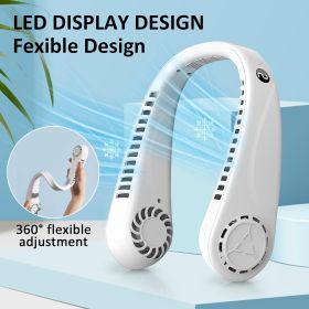 hPortable Hands free Bladeless Hanging Neck Fans with Screen Display and 5 Speeds Levels, USB Rechargeable (Color: White)